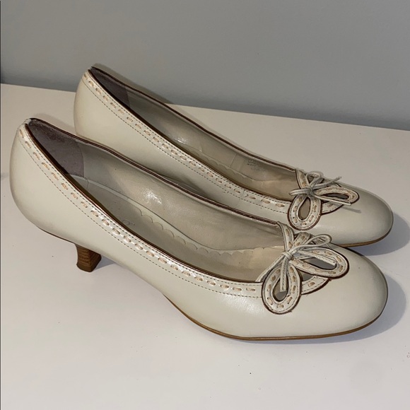 Franco Sarto Shoes - Franco Sarto Leather Round Toe Kitten Heel Pumps 8 1/2 Cream